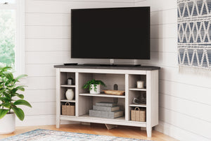 this TV stand is right in tune with your relaxed approach to high style. Beautifully shaped to nestle into any corner