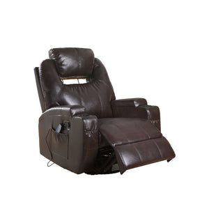 KD Back, Features: Rocker, 360 Swivel Degrees, Power Massage & Cup-Holder Motion Reclining Function (External Latch Handle) Tight Back & Seat Cushion Seat Construction: Pocket Coil, Inside Frame: Pine Wood, Ply, Foam