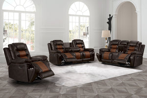 Transform your living space with the Nikko 3 Piece Motion Upholstery Set, featuring a dual reclining sofa, console loveseat, and glider recliner with hidden cup holders. This versatile set includes a sofa, loveseat, and glider recliner, all built for long