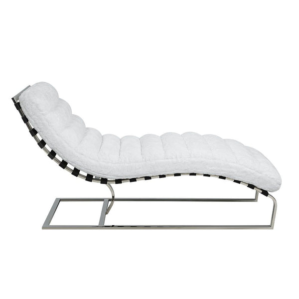 Qortini - Chaise - White Teddy Sherpa & Stainless Steel