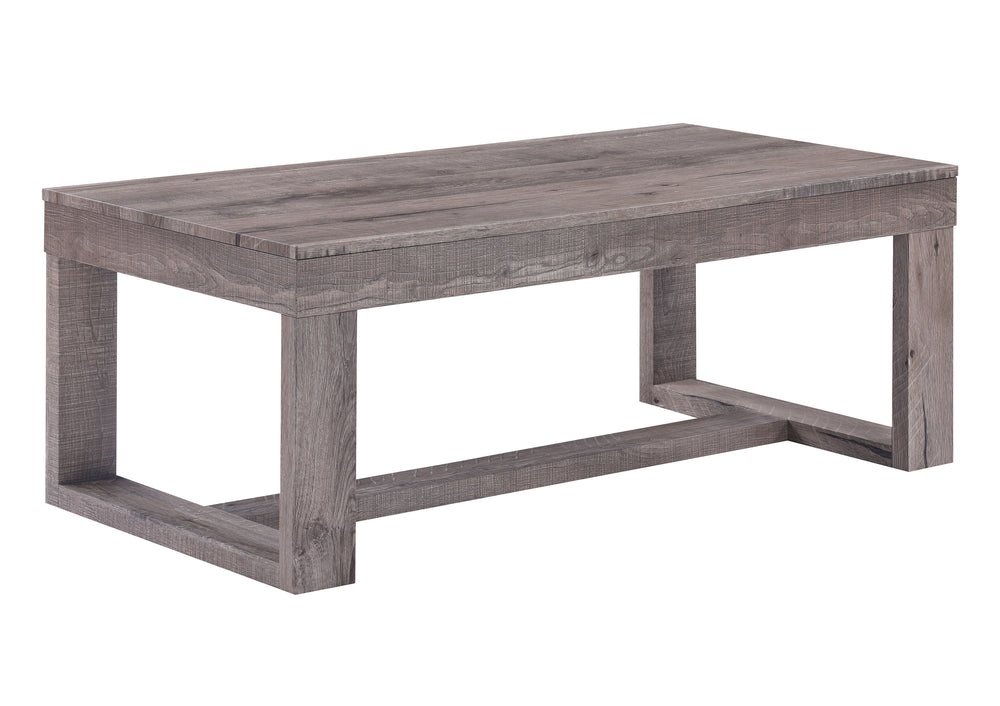Infuse your living room with a touch of rustic elegance with this distinctive cocktail table set. Crafted with a weathered wood finish, the robust, clean-lined design exudes simplicity and strength, creating a harmonious blend of rustic charm and contempo