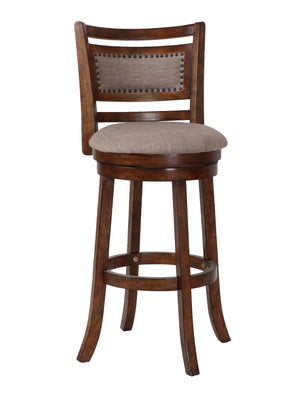 The New Classic Furniture Aberdeen Pub Height Swivel Bar Stool is crafted from quality Rubberwood solids and manufactured wood, ensuring long-lasting strength. The circular footrest adds stability and functionality to the stool legs, while the 360-degree 