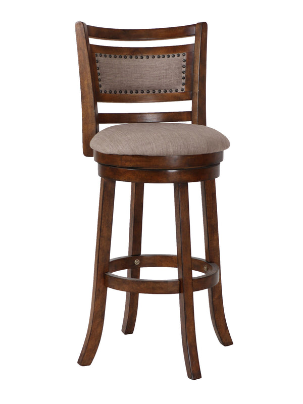 The New Classic Furniture Aberdeen Pub Height Swivel Bar Stool is crafted from quality Rubberwood solids and manufactured wood, ensuring long-lasting strength. The circular footrest adds stability and functionality to the stool legs, while the 360-degree 