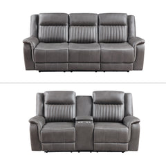 Meet the Enzo 2 Piece Motion Upholstery Collection, comprising a Reclining Sofa and Console Loveseat meticulously crafted for enduring comfort and style in your living space. With hardwood and manufactured wood frames, coil spring cushions wrapped in resi