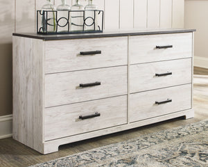 Shawburn - White / Black / Gray - Six Drawer Dresser
