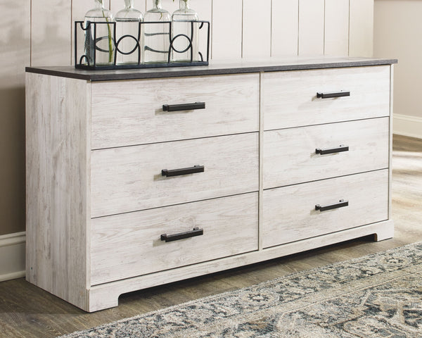 Shawburn - White / Black / Gray - Six Drawer Dresser