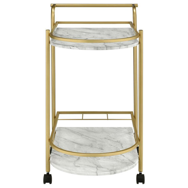 Desiree - 2-Tier Faux Marble Shelf Metal Bar Cart - Gold