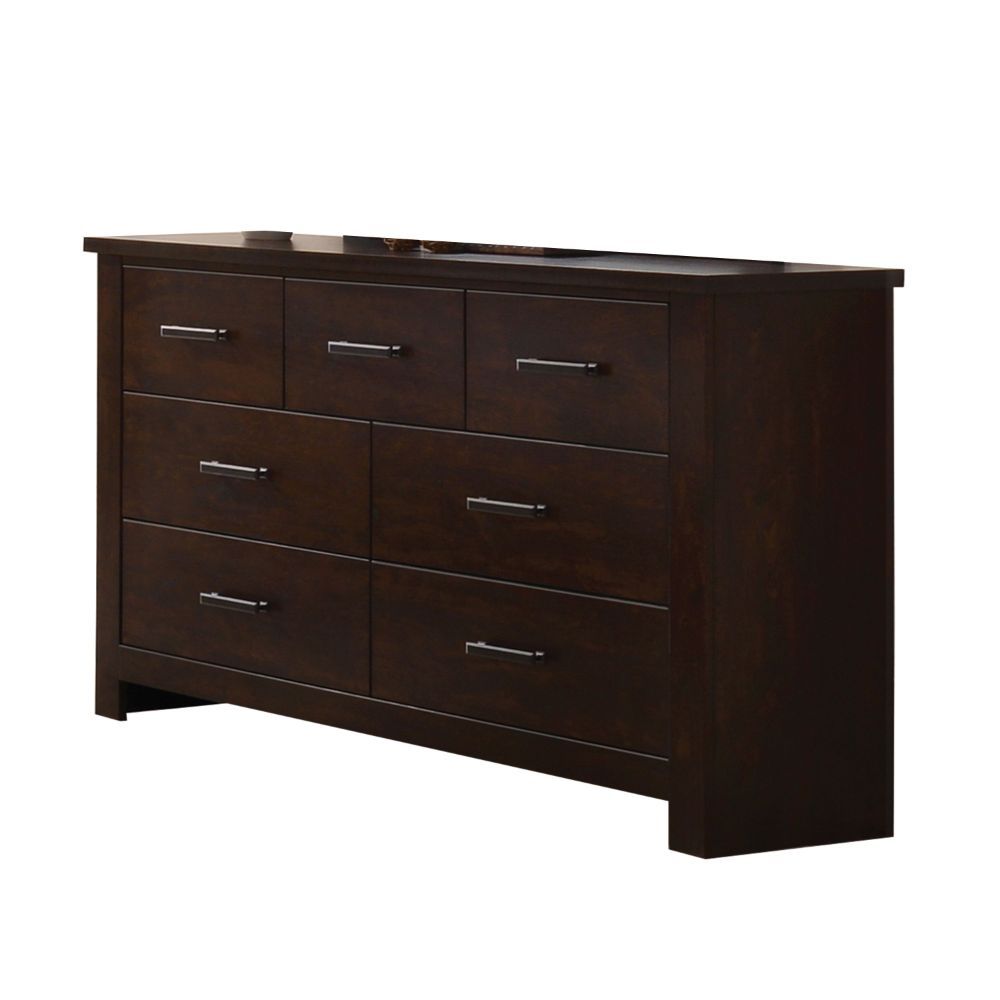 The Panang dresser offers a sophisticated style in beautiful mahogany finish. With clean lines and contemporary style, this seven-drawer dresser with metal drawer pulls, Felt-Lined top drawers, and detailed English front and back, provides elegance to war