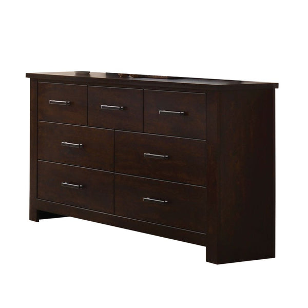 The Panang dresser offers a sophisticated style in beautiful mahogany finish. With clean lines and contemporary style, this seven-drawer dresser with metal drawer pulls, Felt-Lined top drawers, and detailed English front and back, provides elegance to war