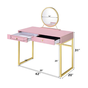 Coleen - Vanity Desk - Pink & Gold Finish