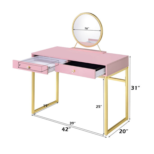 Coleen - Vanity Desk - Pink & Gold Finish