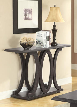  featuring a bold circular base design that adds a touch of modern sophistication. The rich cappuccino finish creates a warm