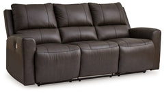 Experience modern luxury with this power reclining sofa. The soft-to-the-touch leather and faux leather upholstery brings ultimate relaxation at a price you can afford. With sleek arms and a plush, pillowy back, the sofa merges comfort and support with a 