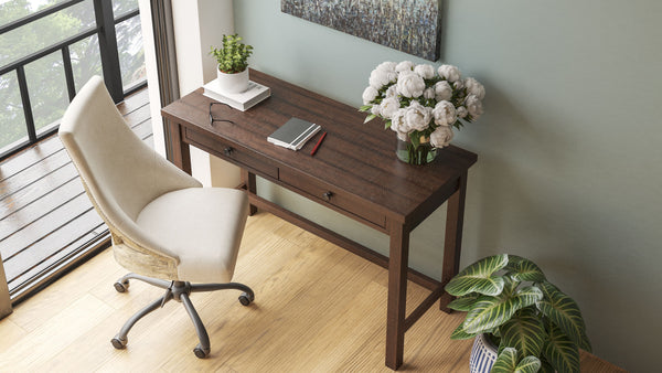  the clean-lined profile of this 2-drawer desk is an essential component to any well-equipped home office. Sleek and slim