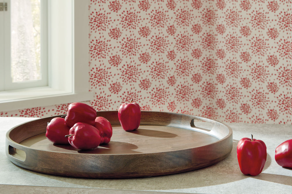 Let-'s get this party started. This round serving tray elevates your hosting game, allowing you to effortlessly transport drinks and small plates when entertaining. Crafted from wood with sleek raised sides and integrated handles, it-'s the perfect fusion