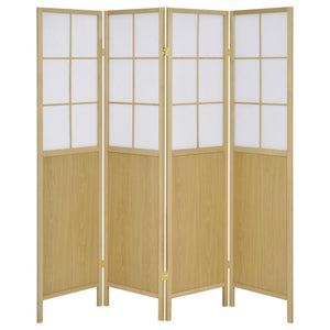  semi-opaque upper panels and a solid natural wood finish lower