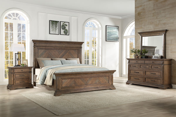  a testament to timeless design and fine craftsmanship. This set includes a robust panel bed