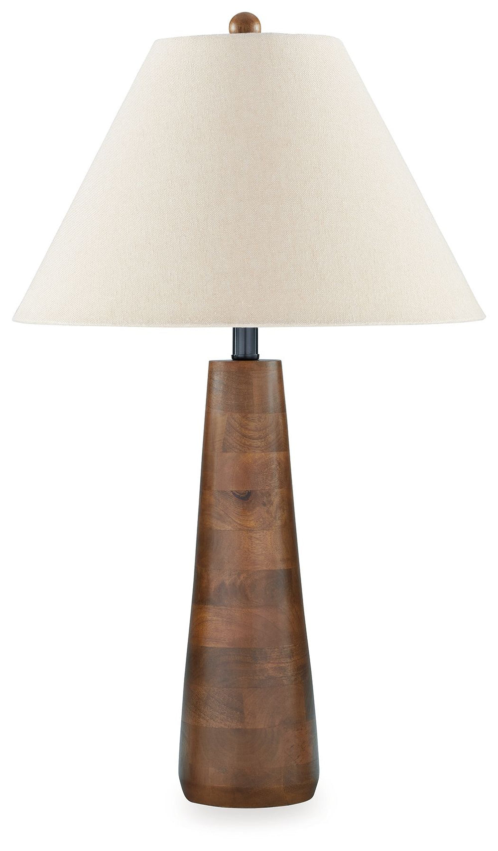Clean, contemporary style can be sleek and shinyâ€”or subtle and earthy. We love how this table lamp falls into the latter category. Pairing a stylish shade with a wood base bathed in a honey brown finish, it has a delightfully different yet simply illumi