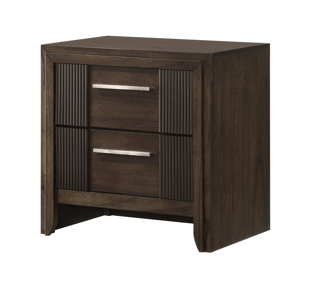 Create a warm and inviting retreat with this beautifully crafted bedroom ensemble, where timeless design meets modern functionality. Featuring a rich wood finish and sleek, linear details, this collection strikes the perfect balance between rustic charm a