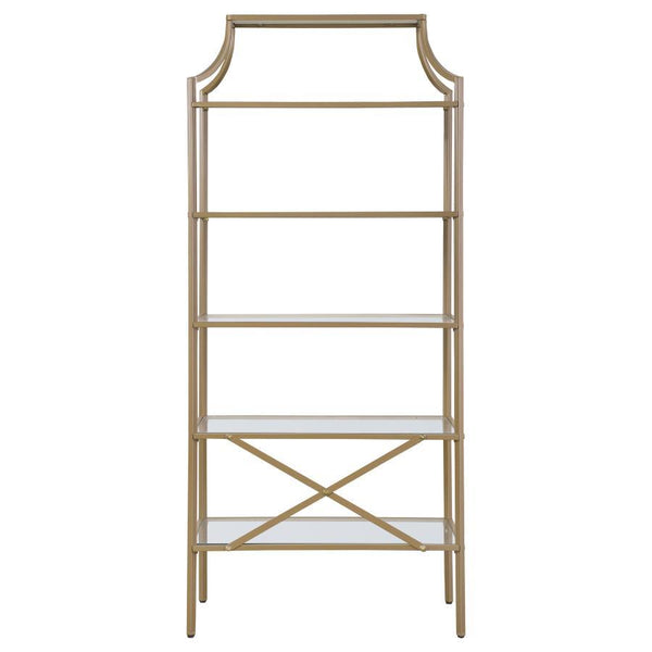 Serena - 5-Shelf Glass Bookshelf - Gold