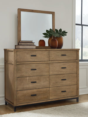  this dresser and mirror set takes a relaxed approach to refinement. Its mixed-material design brings a trendy urban-chic feel to your morning and nighttime routines
