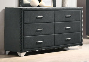  this dresser is a conversation starter. It is equipped with six spacious drawers to store your bedside items. Nail head trim makes a specta