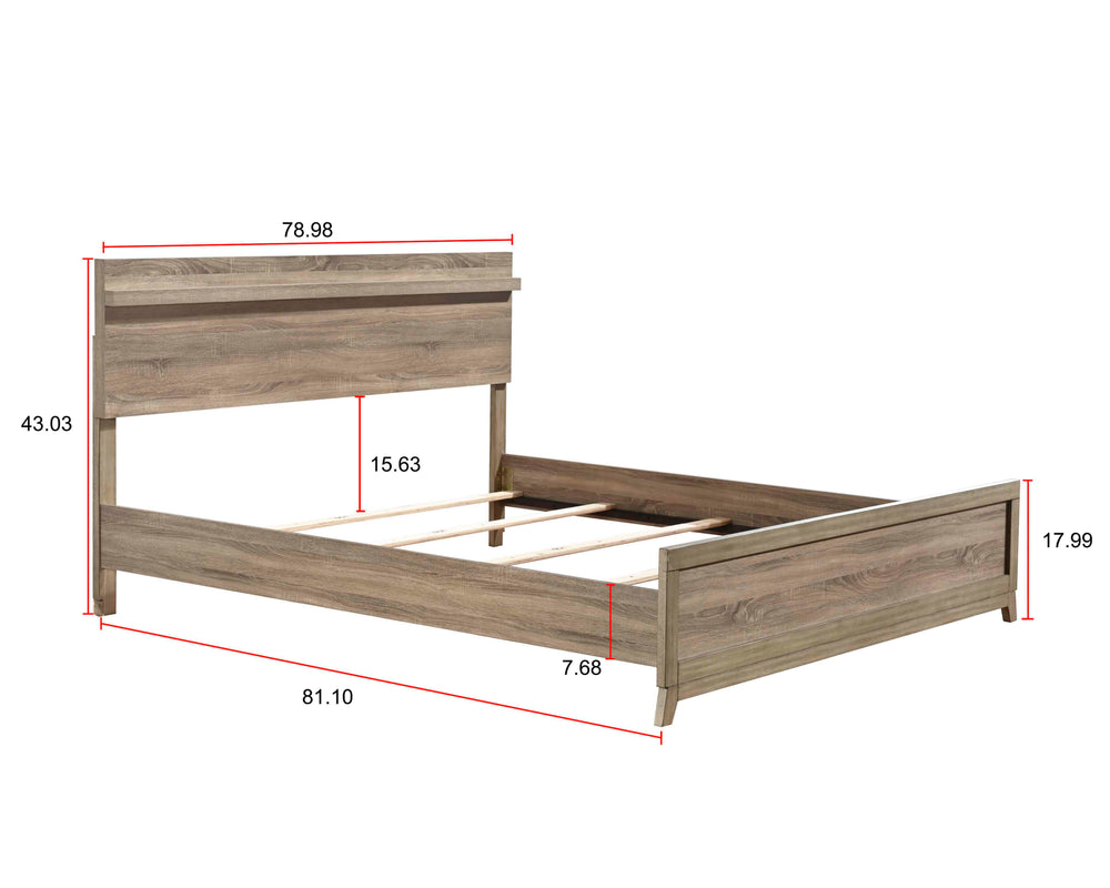This bedroom collection brings a breath of fresh air to any interior with its light, natural wood finish that evokes a sense of calm and simplicity. The well-crafted bed frame, with its clean lines and subtle headboard design, provides a modern rustic cha