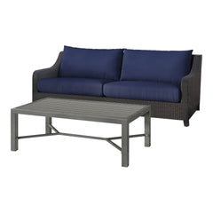 Revamp your outdoor space with the Skye 2-piece 3 Seater Sofa in Navy Blue, accompanied by a matching Coffee Table. Crafted with aluminum frames boasting a baked-on powder finish, this set ensures robustness and enhanced scratch resistance. Its high-densi