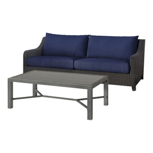 Revamp your outdoor space with the Skye 2-piece 3 Seater Sofa in Navy Blue, accompanied by a matching Coffee Table. Crafted with aluminum frames boasting a baked-on powder finish, this set ensures robustness and enhanced scratch resistance. Its high-densi