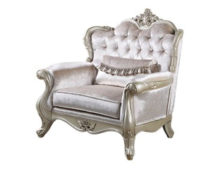 The Monique Royal Classic Arm Chair in champagne showcases heirloom-quality craftsmanship and timeless elegance. Expertly constructed from premium pine solids and adorned with durable polyurethane carvings, this chair is lightweight, moisture-resistant, a