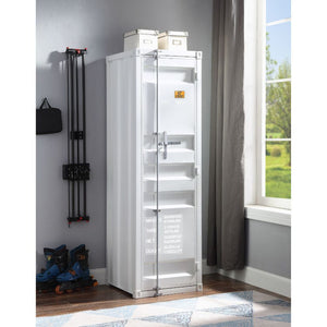 KD, Rectangular Wardrobe Storage: 1 Metal Door (Inside: 2 Compartments w/1 Metal Shelves), Top w/Hanging Clothes Rod Features: Metal Frame, Recessed Panels (Cargo Container Panels), Full-Length Container Lock (NO LEGS) CONSTRUCTION Metal Case: Iron Plate 