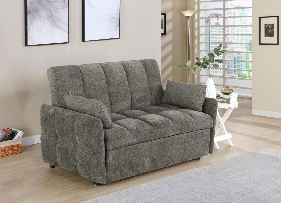 Get the best of both worlds for snoozing and lounging with this sleeper sofa. All over-tufting enhances the comfort of the chenille fabric. Slim arms and a rounded rectangular backrest give it a modern flair as a stylish sofa. Fold down the backrest to ea