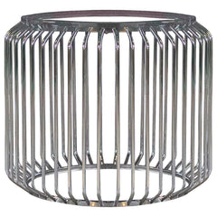 With a chic Art Deco vibe and retro-inspired flair, comes this modern dining table base. Featuring a cylindrical shape surrounded by slim metal rods all around, this dining table base gives off a cage-like appearance and an open and airy style. With a lus