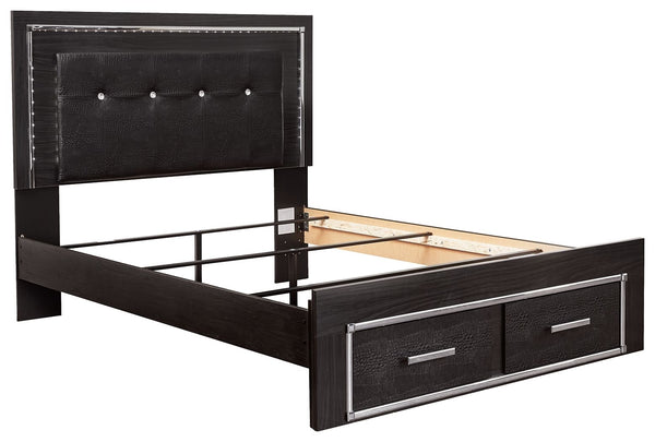 Kaydell - Black - Queen Upholstered Panel Bed with 2 Storage Drawers