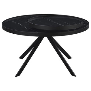 Briggs - Round Marble Printed Glass Top Coffee Table - Black