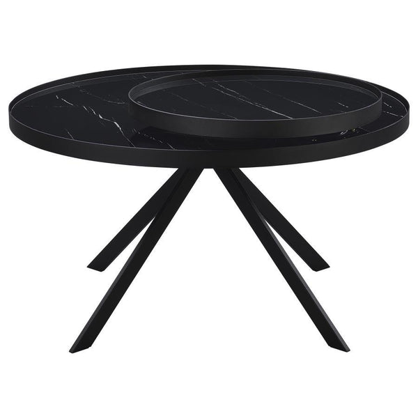 Briggs - Round Marble Printed Glass Top Coffee Table - Black