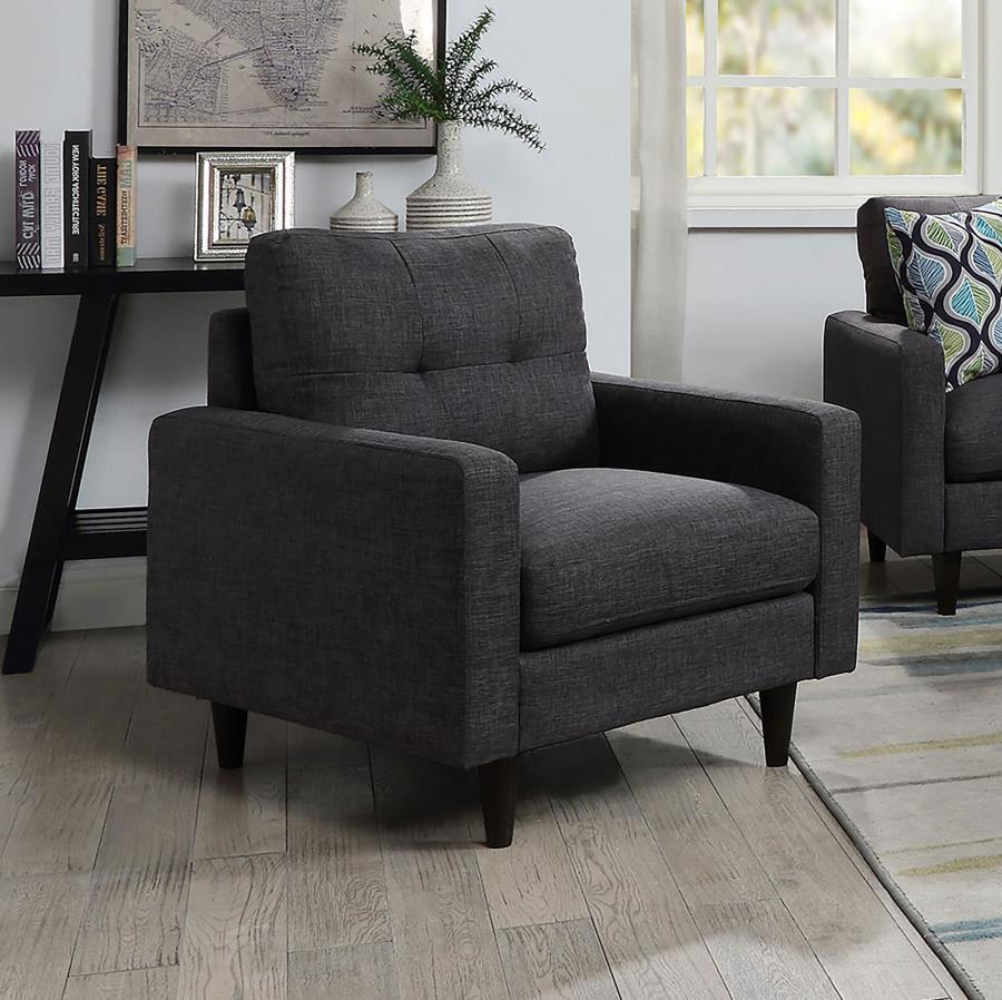 Discover a fusion of contemporary design and luxurious comfort in this accent lounge chair, where horizontal channeling meets the rich texture of bouclÃ© fabric. The thick, clear acrylic frame, crafted with the highest quality, surrounds the upholstered e