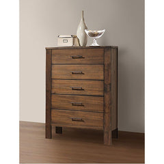 The Merrilee chest features 5 drawers with oak finish. All drawers have English dovetail and antique brass metal hardware, offers you plentiful storage with spacious drawers.<br/><br/><b>Product Features</b><ul><li>Wooden Frame & Straight Leg</li><li>Case