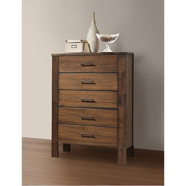 The Merrilee chest features 5 drawers with oak finish. All drawers have English dovetail and antique brass metal hardware, offers you plentiful storage with spacious drawers.<br/><br/><b>Product Features</b><ul><li>Wooden Frame & Straight Leg</li><li>Case