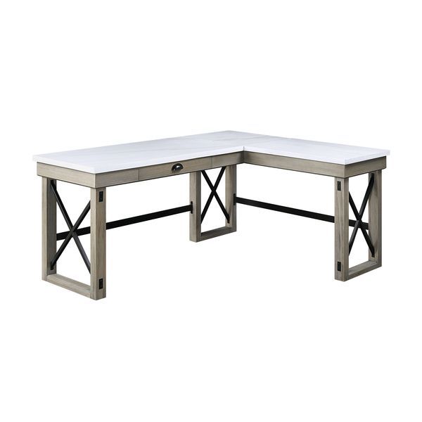 Corner Writing Desk Orientation: -"L-" Shape Left Top Storage: 1 DrawerSlatted BaseMarble TopFull Extension Drawer GlideSide Metal Drawer GlideFelt Lined Drawer<br/><br/><b>Product Features</b><ul><li>Corner Writing Desk</li><li>Orientation: -"L-" Shape</