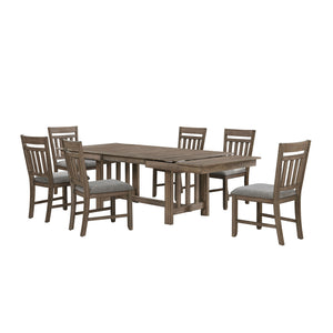  featuring a dining table and six side chairs finished in a deep walnut brown. This set is robustly constructed from solid rubberwood