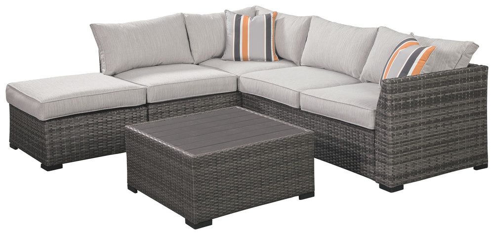 Turn your outdoor space into a sweet retreat with this 4-piece outdoor sectional. High style crafted for low-maintenance living, this decidedly clean and contemporary outdoor furniture set entices in an easy-breezy gray resin wicker over a rust-free alumi