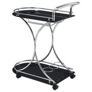 Elfman - 2-Tier Glass Shelf Metal Bar Cart - Black And Chrome