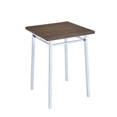 The Nadie Bar height table set is a contemporary design with a stylish chrome base with beautiful oak medium brown toned top, which complement each other well. Add the bent acrylic seat chairs with chrome base. It would make this dining set a complete mod