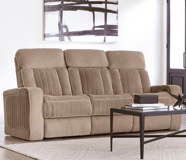 Equinox - Power Reclining Sofa And Loveseat - Mushroom