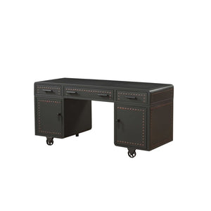 The industrial and classic design of the Actaki desk creates a spacious work area. The drawers maximize your space and your options in classic style, while keeping all your essentials neatly and safely tucked away. The gray finish and industrial style whe