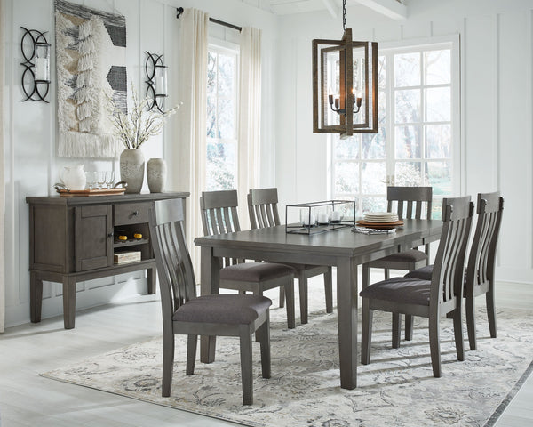 Casual lifestyle design. Made with hardwood solids, select Acacia veneer and engineered wood substrate. Finished with a trend-right antique gray color. D589-35 table features a thick sturdy top with self-storing butterfly leaf. D589-42 gathering table has