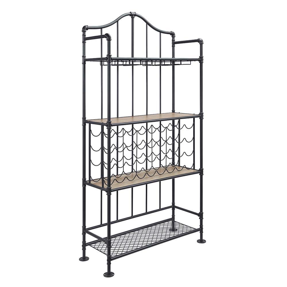 Featuring a rectangular wooden tabletop in an oak finish the Edina dining table merges farmhouse and industrial elements for the ideal dining table for the modern home. Metal corner protectors with rivets that elevate the tabletop. The metal pipe trestle 