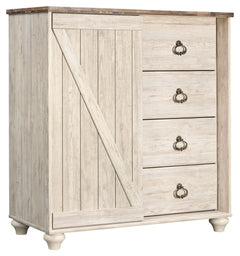This dressing chest is the ultimate statement piece for a coastal cottage or shabby chic inspired retreat. A whitewash finish on the drawers and sides is wonderfully easy on the eyes. Paired with the unique plank-effect top, itâ€™s a driftwoody look that 