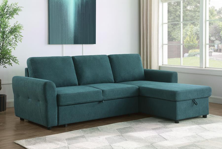 Modern updates reflect simple design elements that complement your contemporary space and create livability along with seating and lounging comfort. With a sleeper function built-in, this sleeper sectional checks all the boxes of convenience and style. Ro